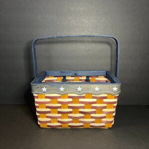 Red White & Blue American Flag Patriotic Cutlery Caddy Wicker Basket w/ Handle